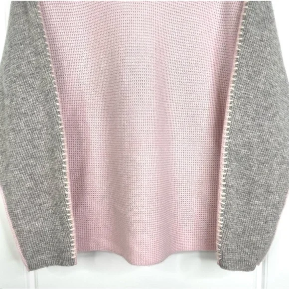 JOHNNY WAS CALME 100% Cashmere Color Block Waffle Sweater NEW Size M Pink Gray